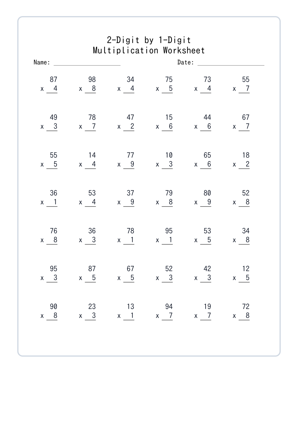 2nd Grade Challenging Multiplication Worksheets Set 1 - Free Printable ...