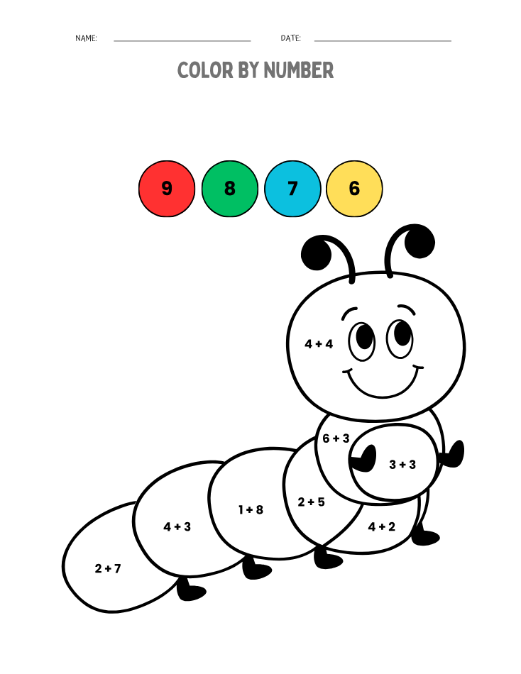 Preschool Caterpillar Color by Number Worksheet - Free Printable PDF preview