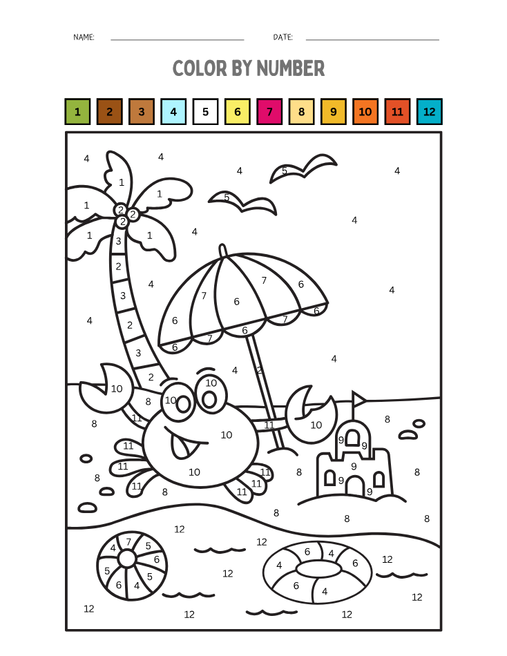 Preschool Crab Color by Number Worksheet - Free Printable PDF preview