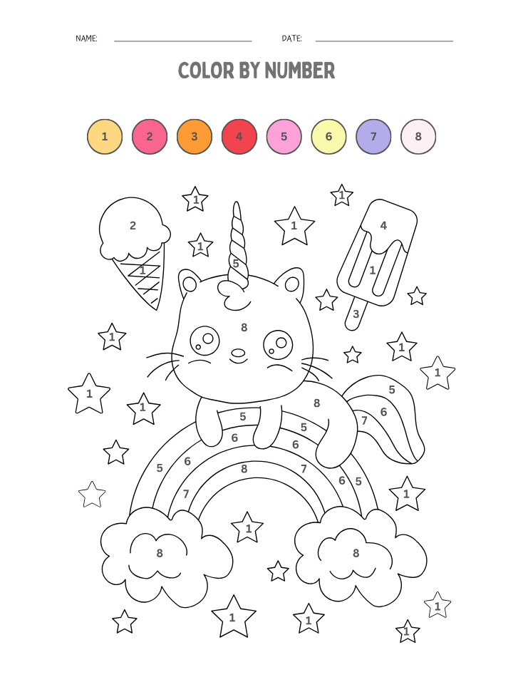 Preschool Cute Animal Color by Number Worksheet - Free Printable PDF preview
