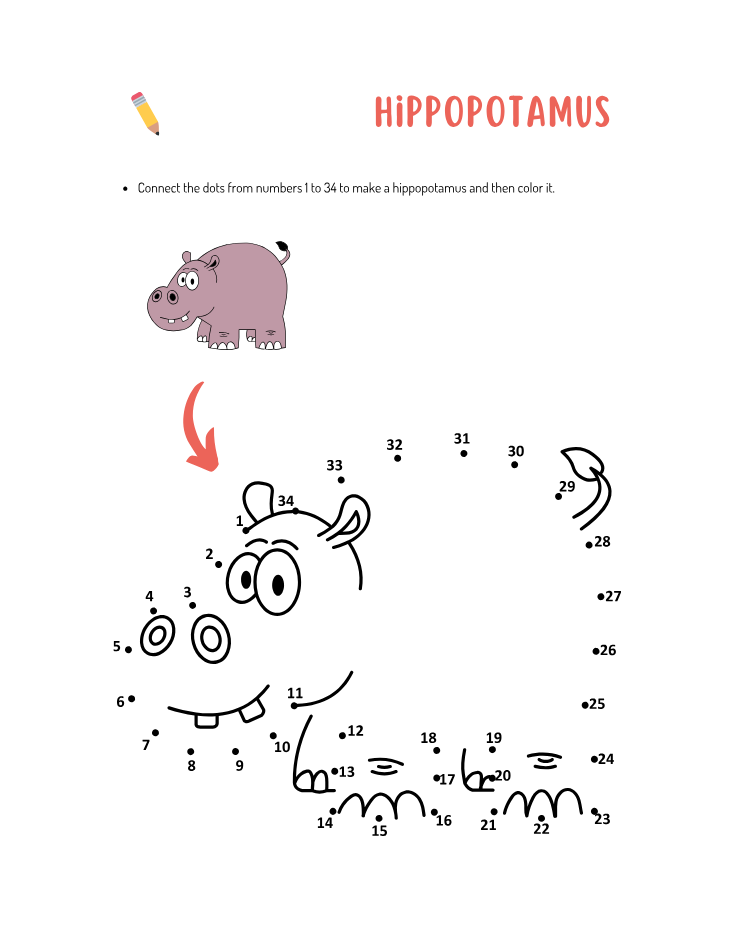 Preschool Hippo Color by Number Worksheet - Free Printable PDF preview