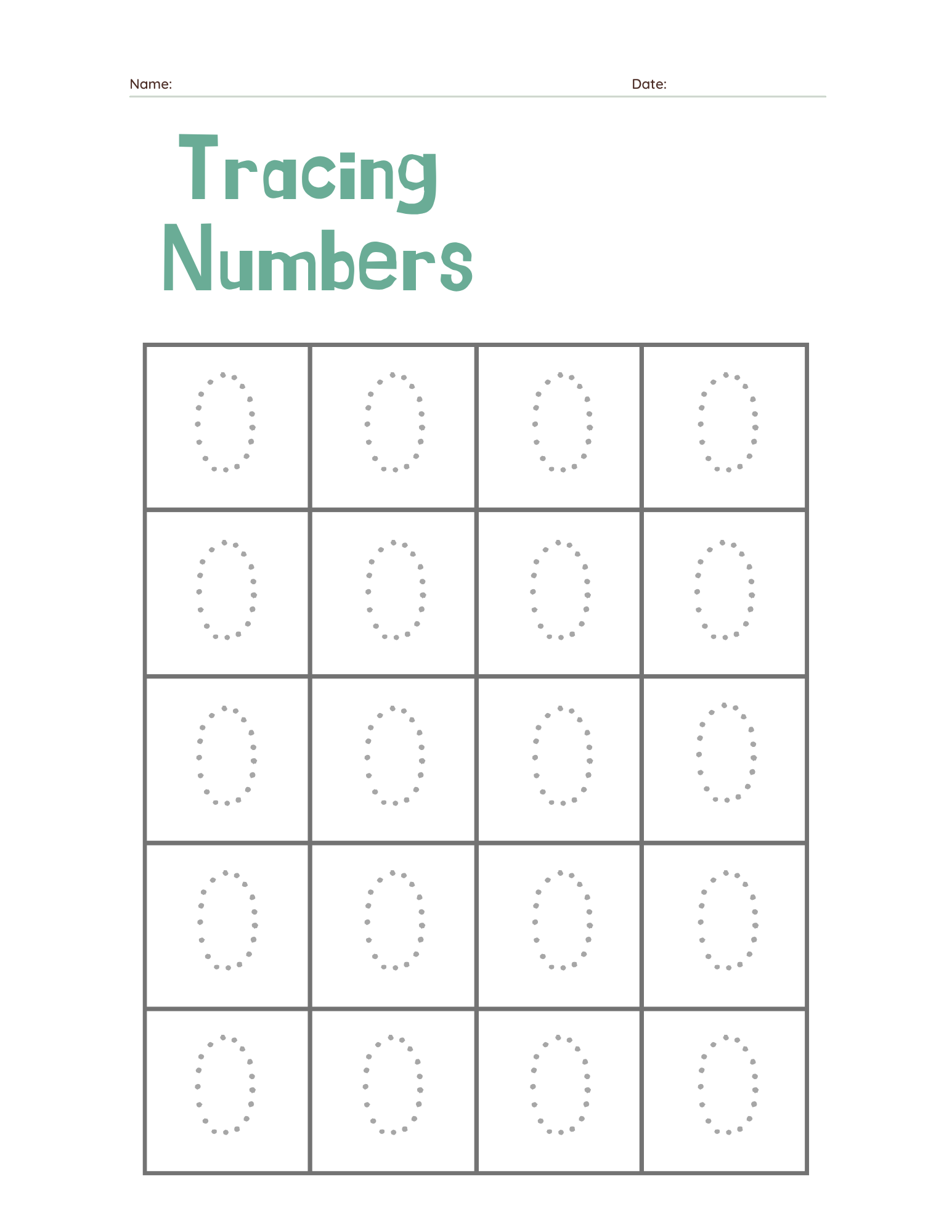 Preschool Number 0 Tracing Practice - Free Printable PDF preview