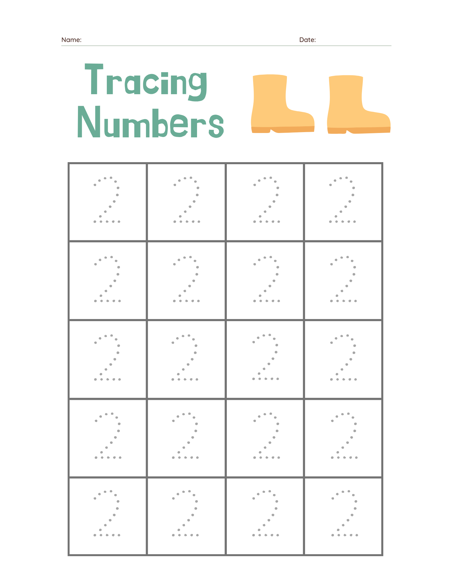 Preschool Number 2 Tracing Practice - Free Printable PDF preview
