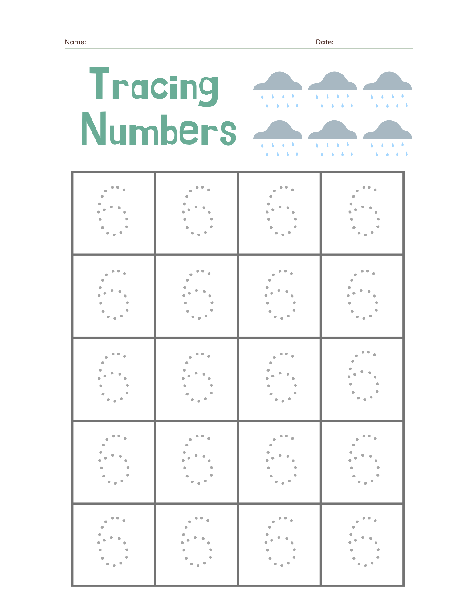 Preschool Number 6 Tracing Practice - Free Printable PDF preview