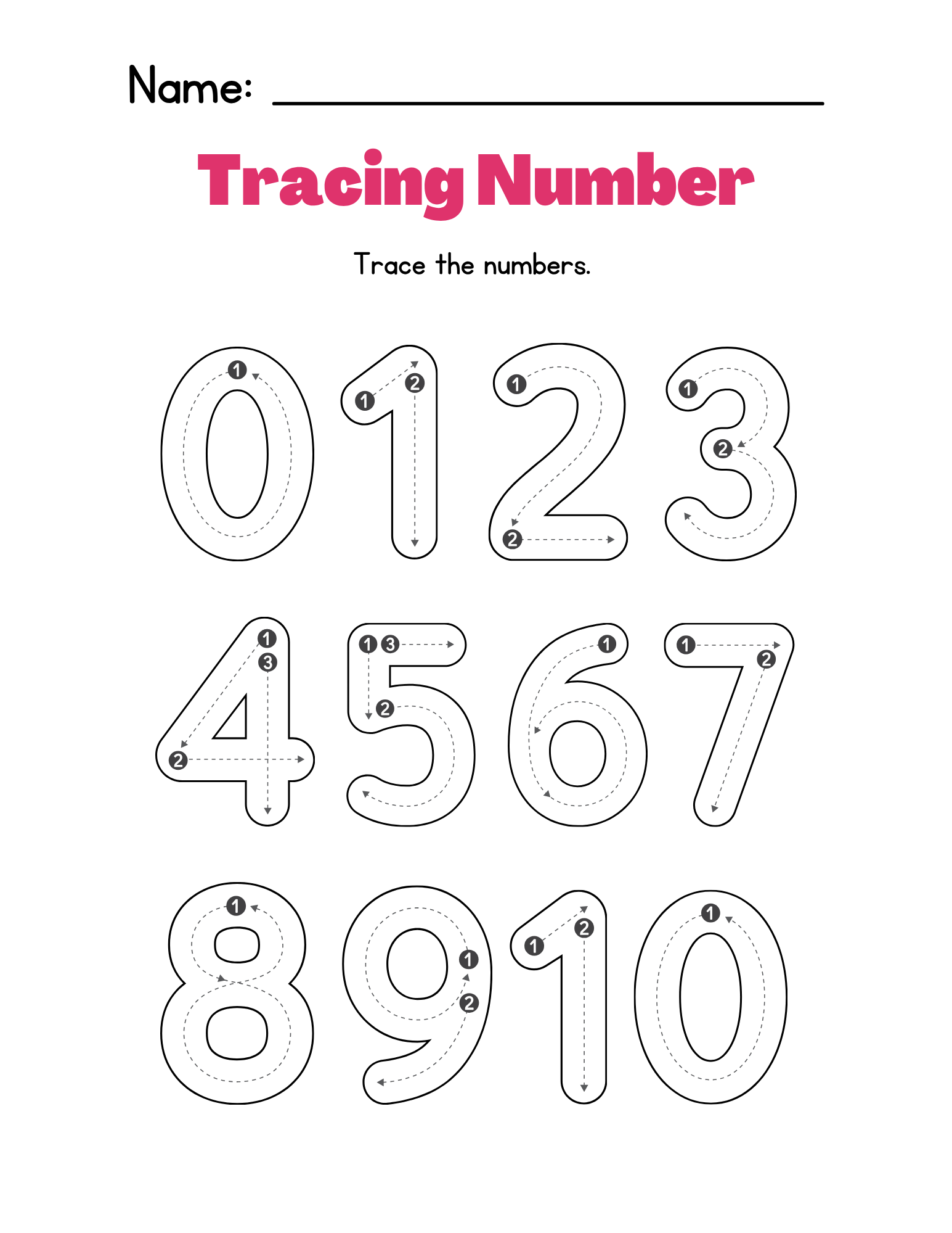 Kindergarten Numbers 1-20 Tracing Practice - Free Printable PDF preview